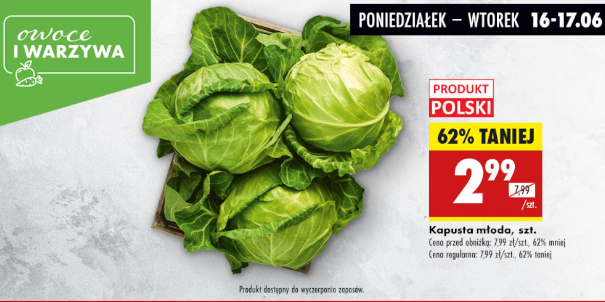 Biedronka: -62% na polską kapustę młodą 16.06.2025