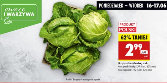 Biedronka: -62% na polską kapustę młodą 16.06.2025