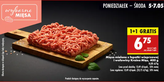 Biedronka: 1+1 GRATIS na mięso mielone z łopatki wieprzowej 05.05.2025