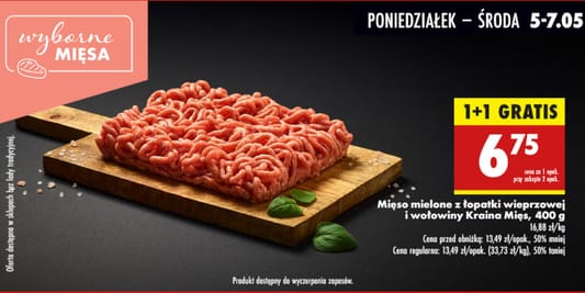 Biedronka: 1+1 GRATIS na mięso mielone z łopatki wieprzowej 05.05.2025