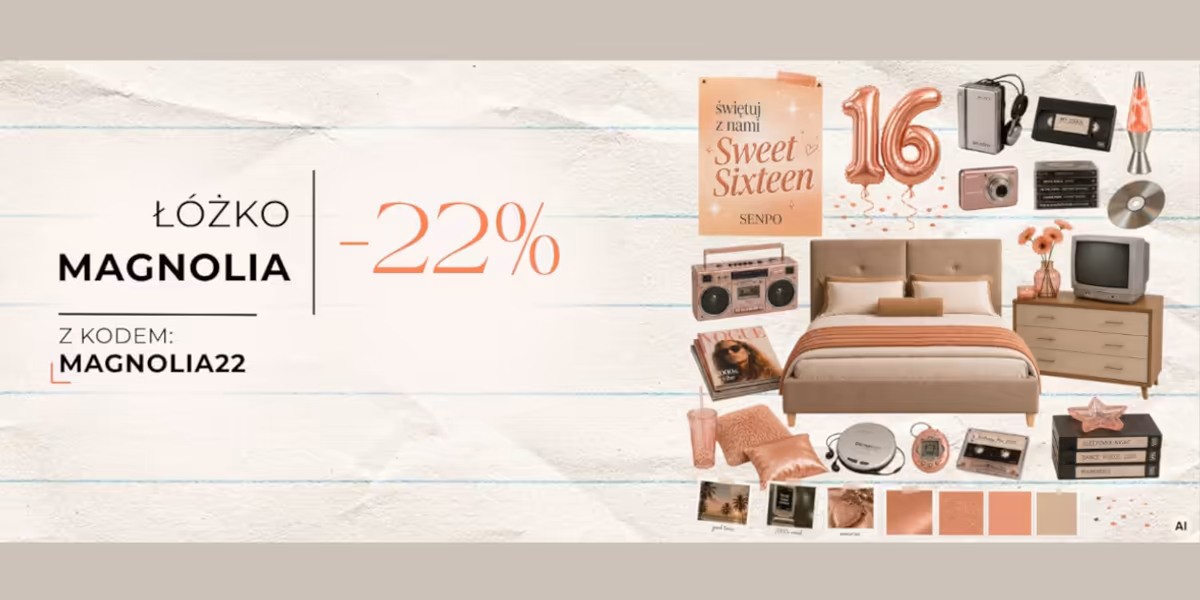 Senpo: KOD rabatowy -22% na łóżko Magnolia