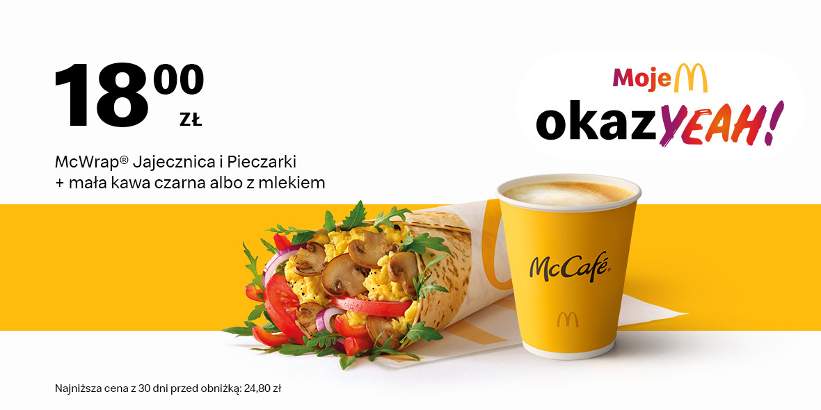 McDonald's: 18 zł Śniadaniowy McWrap® + mała kawa 09.06.2025