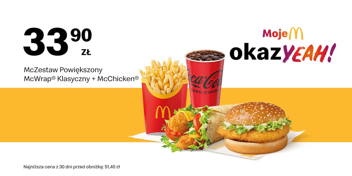 McDonald's: 33,90 zł McZestaw Powiększony McWrap® + McChicken®