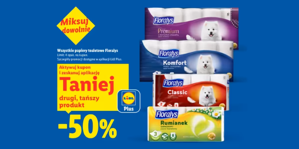 Lidl: KUPON -50% na wszystkie papiery toaletowe Floralys