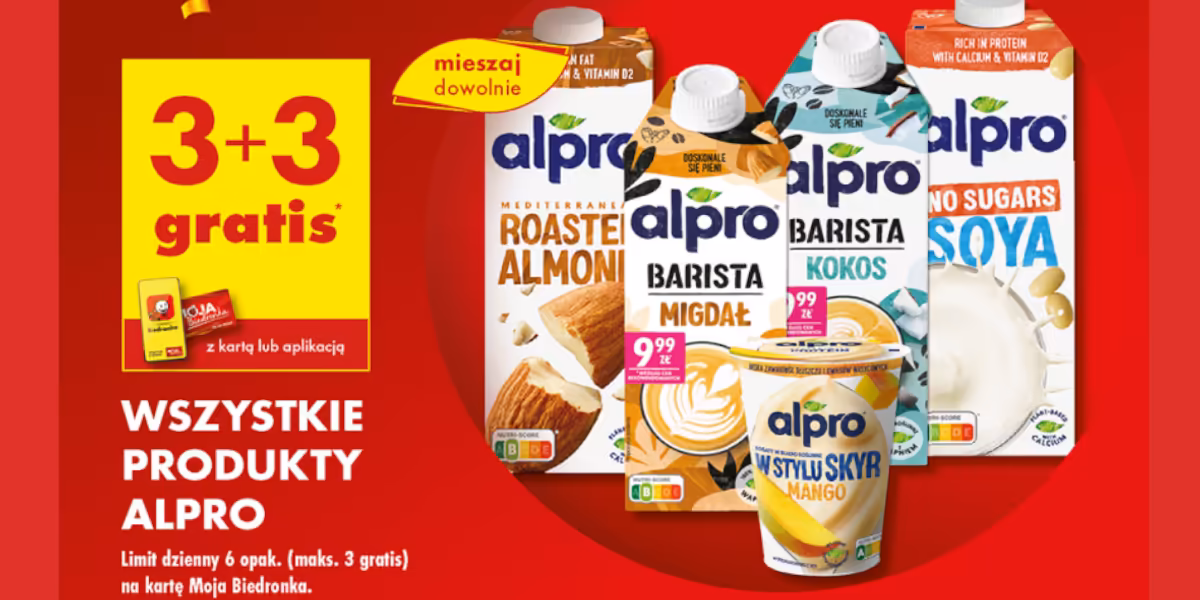 Biedronka: 3+3 GRATIS na wszystkie produkty Alpro
