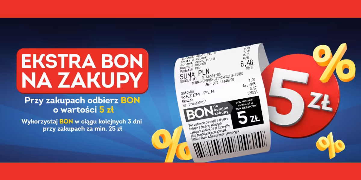 Żabka: BON 5 zł na kolejne zakupy