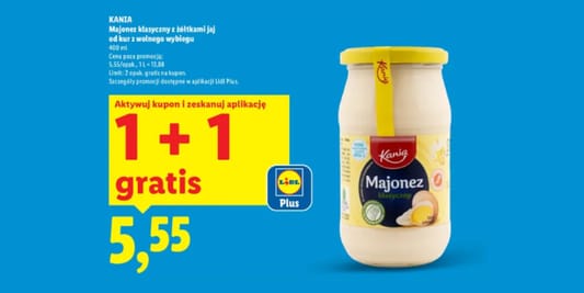 Lidl: KUPON 1 + 1 GRATIS na majonez Kania 16.03.2026