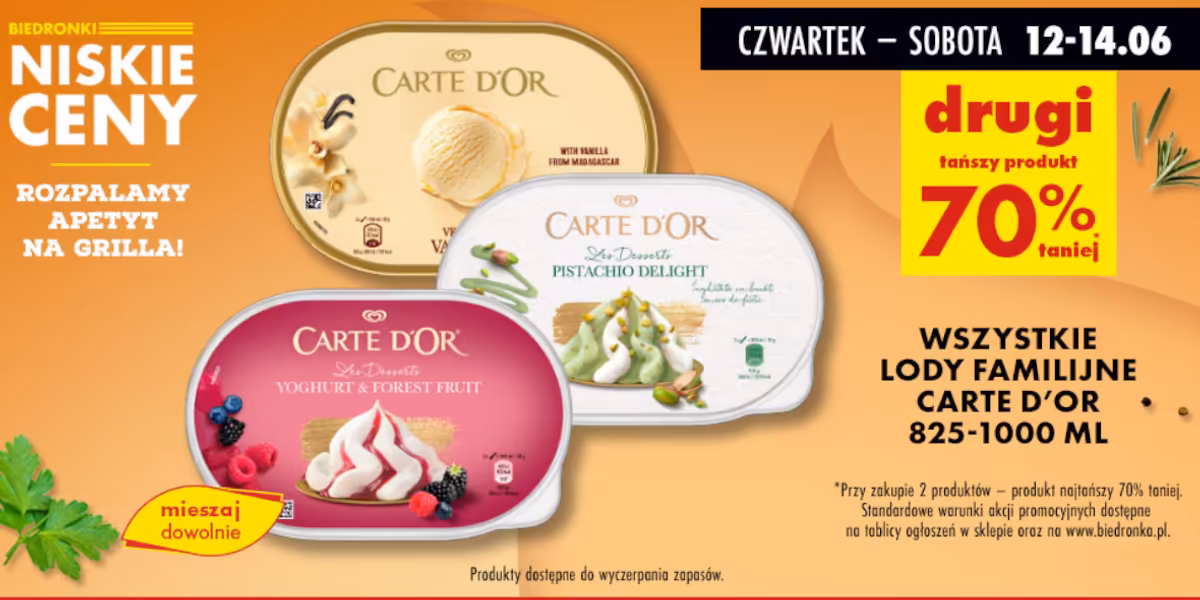 Biedronka: -70% na wszystkie lody familijne Carte d'Or