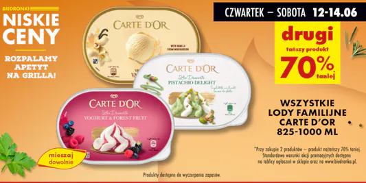 Biedronka: -70% na wszystkie lody familijne Carte d'Or 12.06.2025
