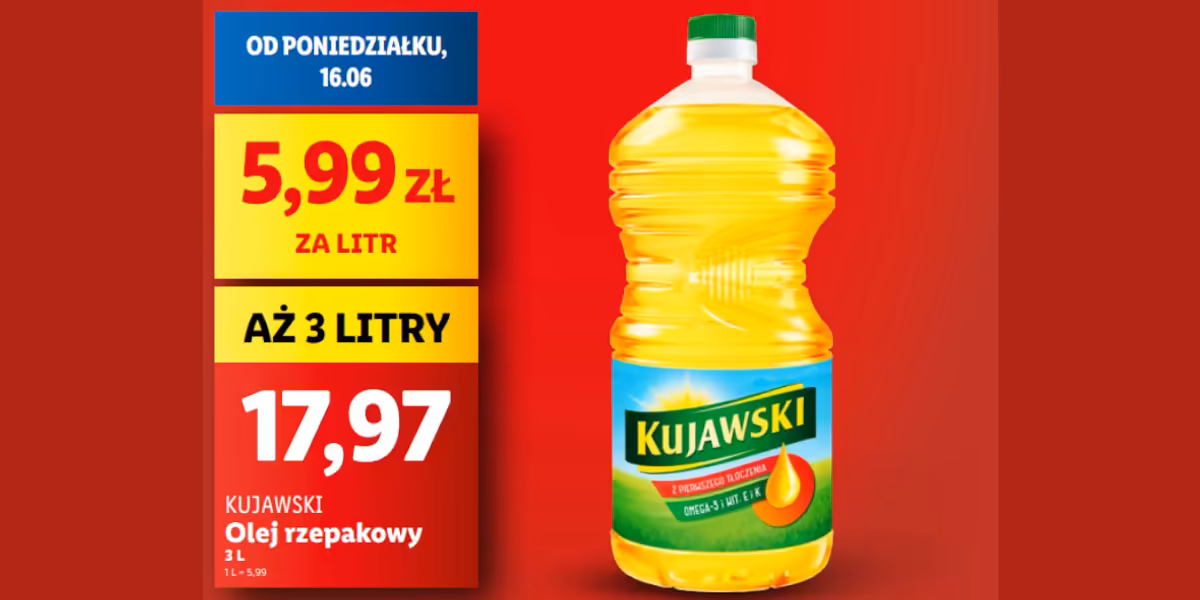 Lidl: 17,97 zł za olej rzepakowy Kujawski, 3 l