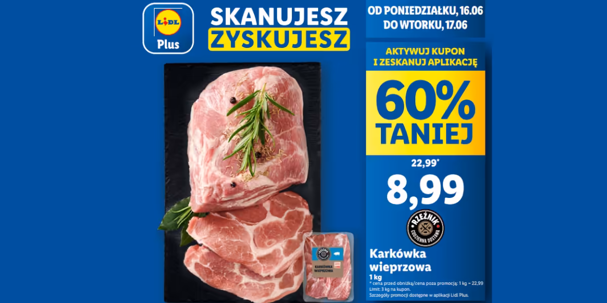 Lidl: KUPON -60% na karkówkę wieprzową