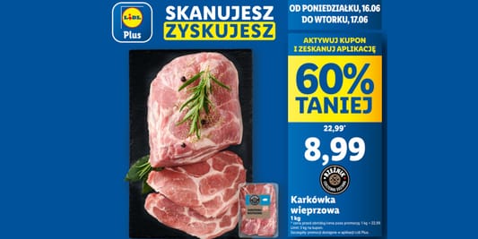 Lidl: KUPON -60% na karkówkę wieprzową 16.06.2025