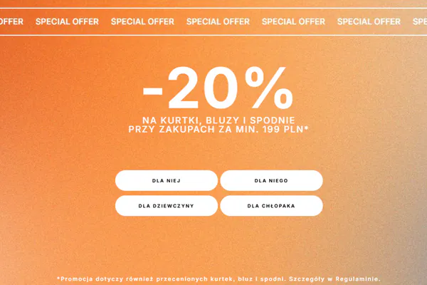 : KOD rabatowy -20% na kurtki, bluzy i spodnie