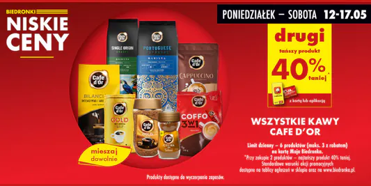 Biedronka: -40% na wszystkie kawy Cafe D'Or 12.05.2025