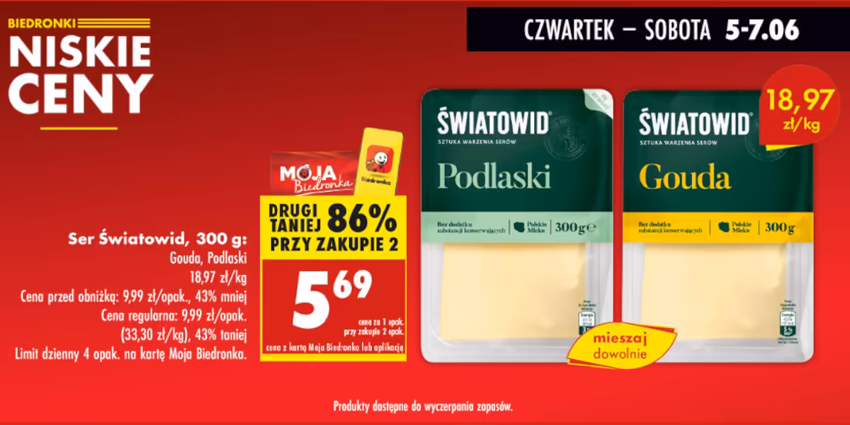 Biedronka: -86% na ser w plastrach Światowid, 300 g