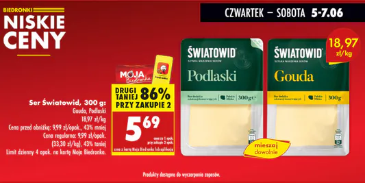Biedronka: -86% na ser w plastrach Światowid, 300 g 05.06.2025