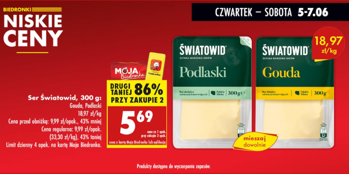 Biedronka: -86% na ser w plastrach Światowid, 300 g