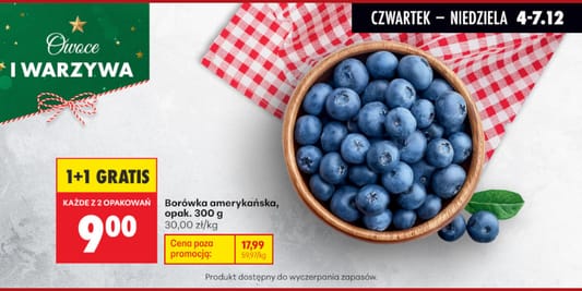 Biedronka: 1+1 GRATIS na borówkę amerykańską 04.12.2025