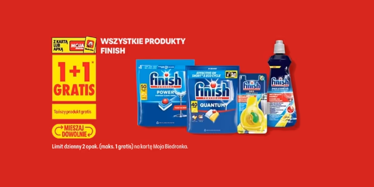 Biedronka: 1+1 GRATIS na wszystkie produkty Finish