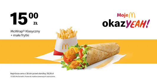 McDonald's: 15 zł McWrap® Klasyczny + Małe frytki 10.11.2025