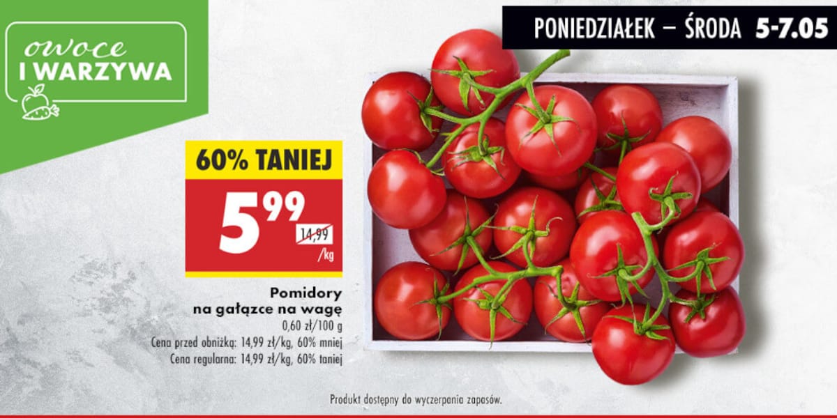 Biedronka: -60% na pomidory na gałązce