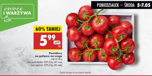 Biedronka: -60% na pomidory na gałązce 05.05.2025