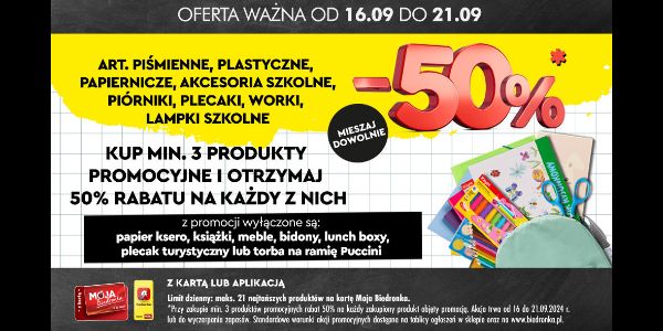 Biedronka: -50% na art. piśmienne, plastyczne i wiele więcej 17.09.2024