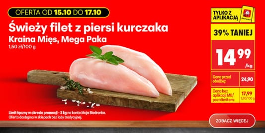 Biedronka: -39% na filet z piersi kurczaka 15.10.2026