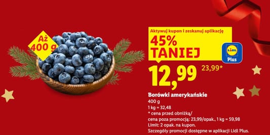 Lidl: KUPON -45% na borówki amerykańskie 04.12.2025