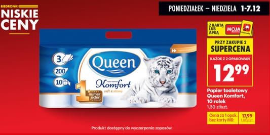 Biedronka: 12,99 zł za papier toaletowy Queen Komfort 01.12.2025