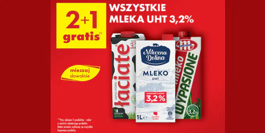 Biedronka: 2+1 GRATIS na wszystkie mleka UHT 3,2% 29.05.2025