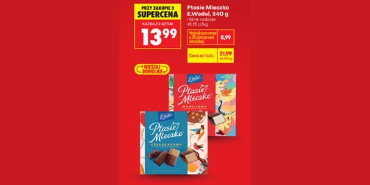 Biedronka: 13,99 zł za Ptasie Mleczko E. Wedel 16.02.2026