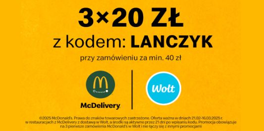 McDonald's: KOD rabatowy 3x -20 zł na zamówienia z Wolt 21.02.2025