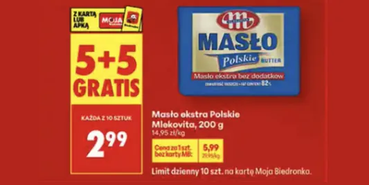 Biedronka: 5+5 GRATIS na Masło ekstra Polskie Mlekovita 07.02.2026