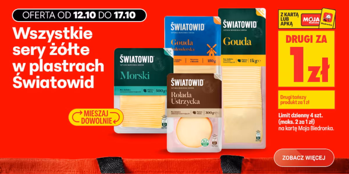 Biedronka: 1 zł za wszystkie sery żółte w plastrach Światowid