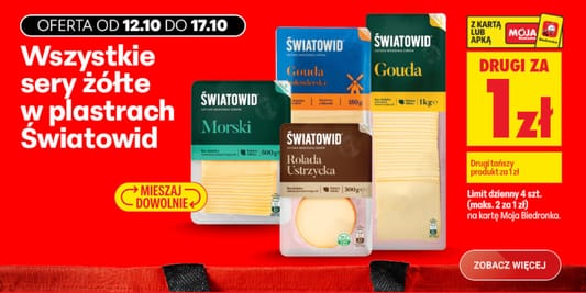 Biedronka: 1 zł za wszystkie sery żółte w plastrach Światowid 12.10.2026