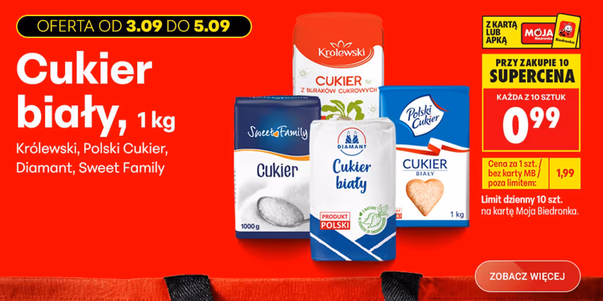 Biedronka: 0,99 zł za cukier biały