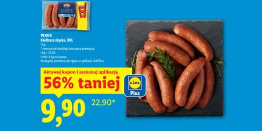 Lidl: KUPON -56% na kiełbasę Śląską XXL 18.03.2026