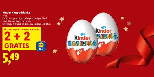 Lidl: KUPON 2 + 2 GRATIS na Kinder Niespodziankę 04.12.2025