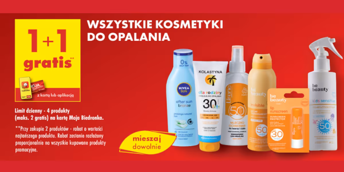 Biedronka: 1+1 GRATIS na  wszystkie kosmetyki do opalania