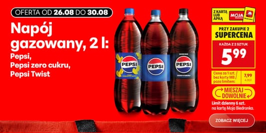 Biedronka: SUPERCENA na napój gazowany Pepsi, Pepsi Twist 26.08.2026