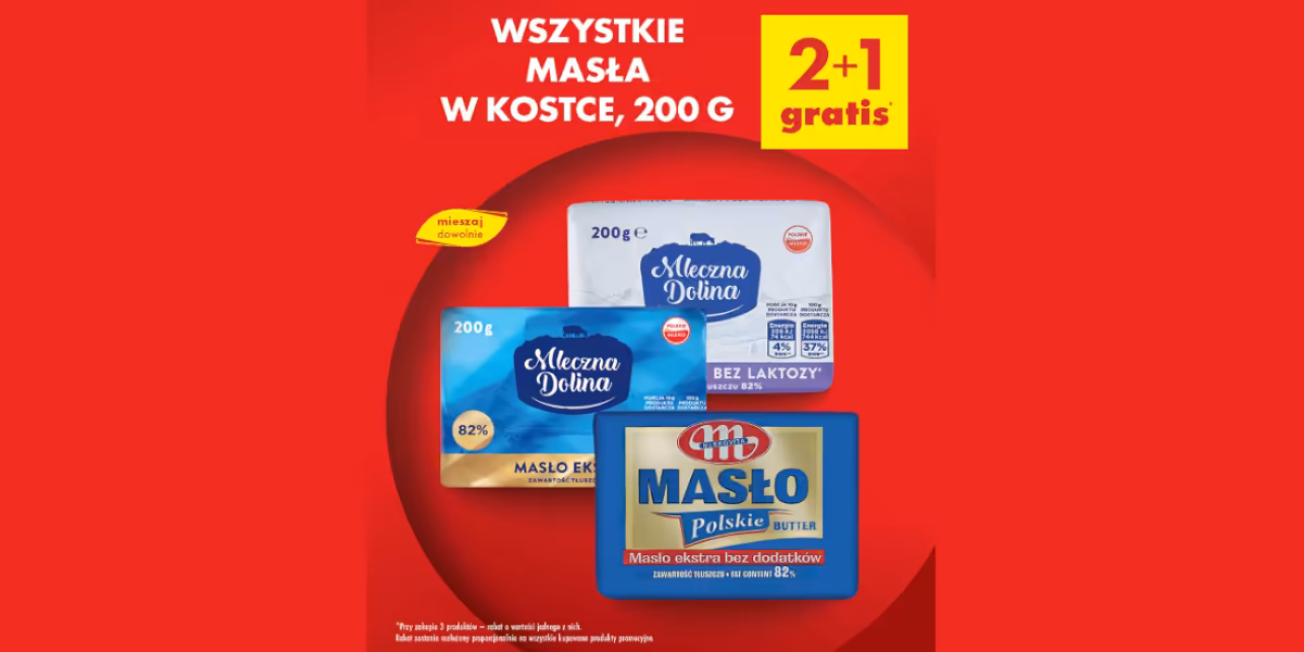 Biedronka: 2+1 GRATIS na wszystkie masła w kostce, 200 g