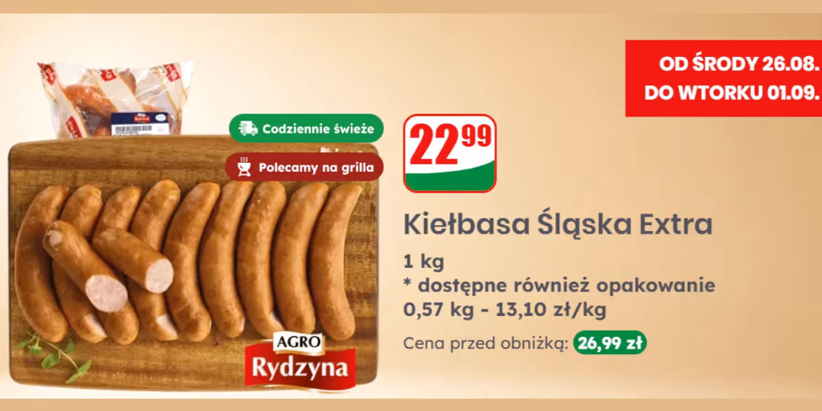 Dino: 22,99 zł/kg za Kiełbasę Śląską Extra