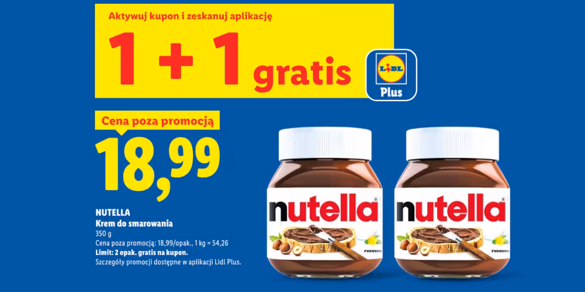 Lidl: KUPON 1+1 GRATIS na krem Nutella