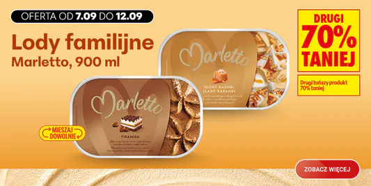 Biedronka: -70% na lody familijne Marletto, 900 ml 07.09.2026