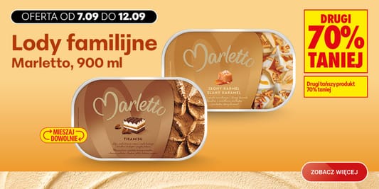 Biedronka: -70% na lody familijne Marletto, 900 ml 07.09.2026