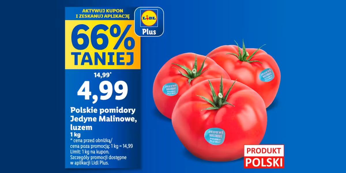 Lidl: KUPON -66% na pomidory malinowe