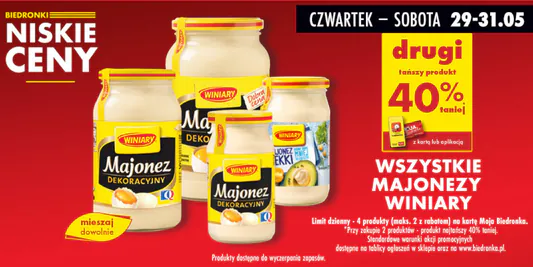Biedronka: -40% na wszystkie majonezy Winiary 29.05.2025