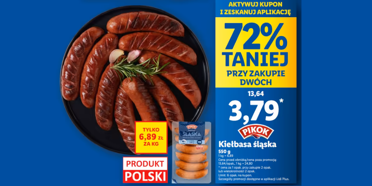 Lidl: KUPON -72% na kiełbasę śląską