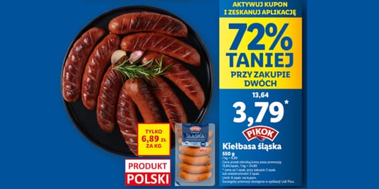 Lidl: KUPON -72% na kiełbasę śląską 16.06.2025